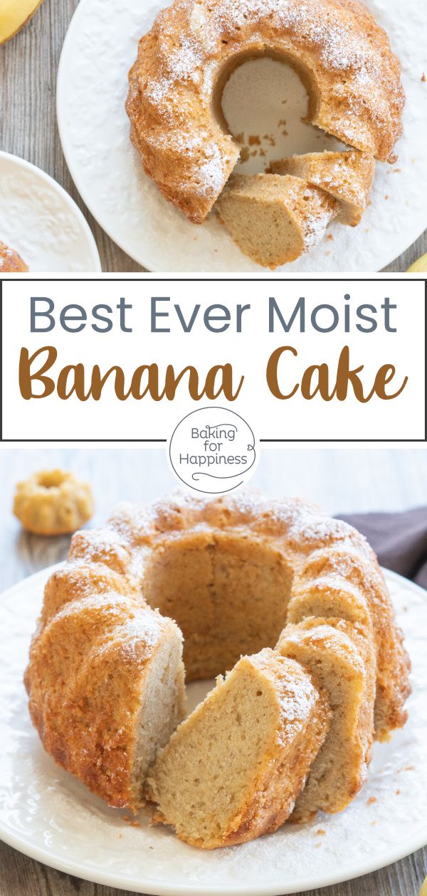 the best ever moist banana cake on a white plate