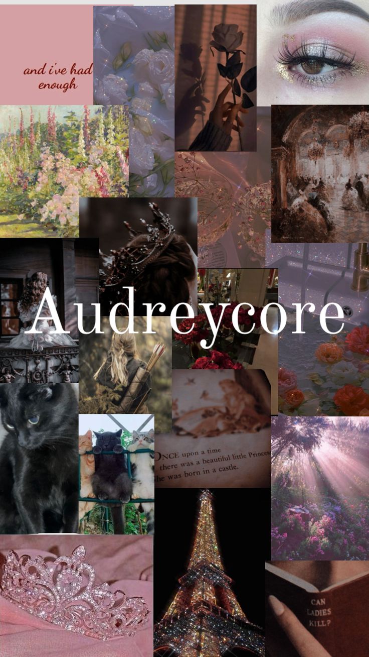 there is a collage of pictures with words and images on it that say, audreycore