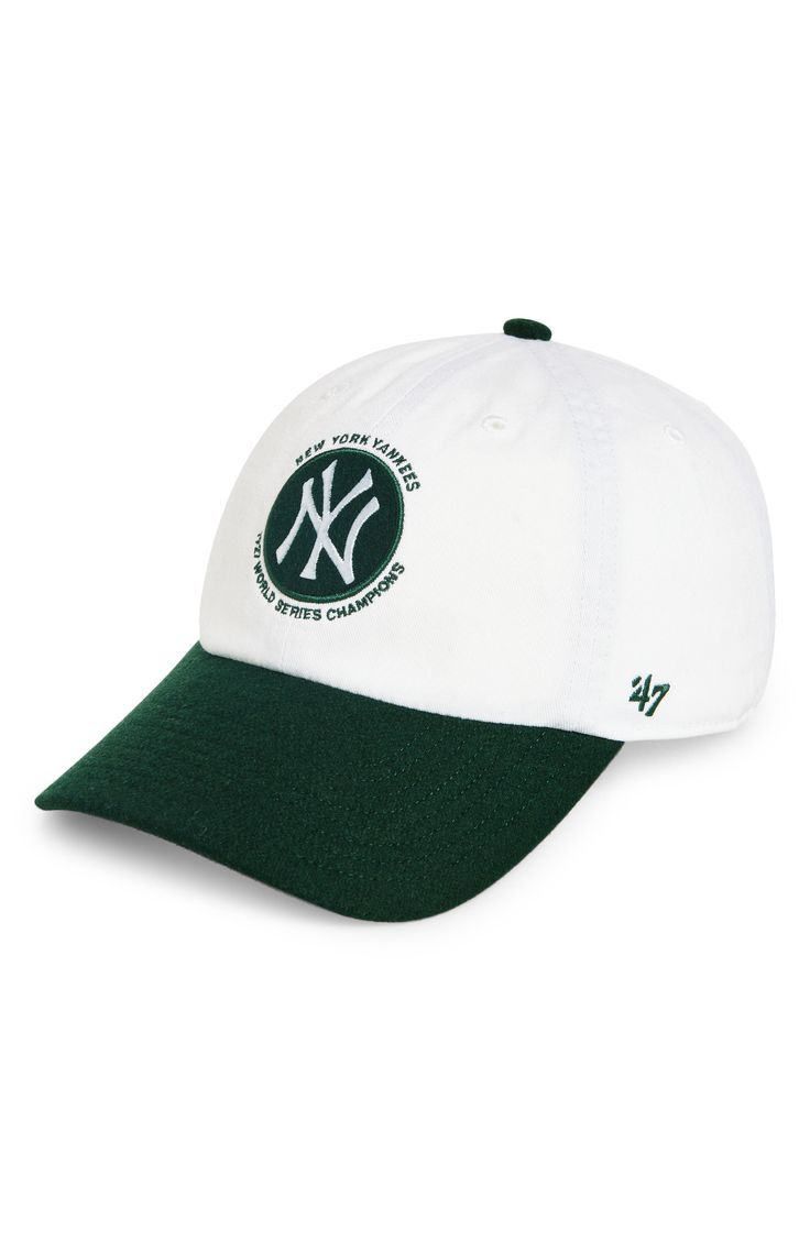 This sporty cotton-twill baseball cap with a woolly brim hits a style home run with a colorblocked design and center-field patch celebrating the New York Yankees. Adjustable back strap 100% cotton, with 50% wool, 50% polyester contrast Imported Asian & Pacific Islander Owned/Founded Throwback Baseball Cap For Baseball Season With Curved Brim, Sporty Curved Brim Hat For Baseball Season, Sporty Hats With Logo Patch For Baseball Season, Varsity Style Curved Brim Baseball Cap, Baseball Season Snapback Cap With Logo, Collegiate Baseball Cap With Logo For Sports Events, Throwback Curved Bill Baseball Cap For Sports Events, Baseball Season Snapback Hat With Embroidered Logo, Collegiate Baseball Cap With Logo Patch And Curved Brim