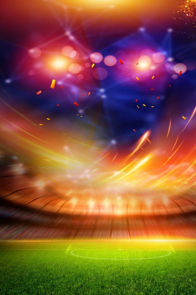 an image of a soccer stadium with bright lights and flares in the background photo