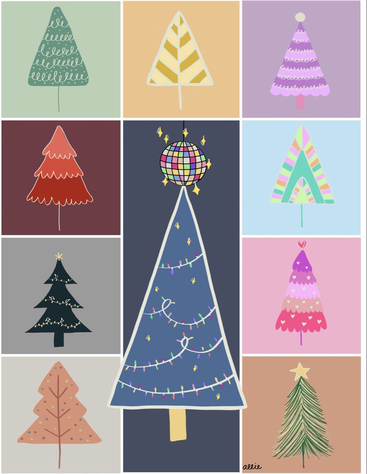 christmas trees are arranged in different colors