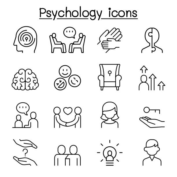 a set of line icons depicting different types of people's social media and technology