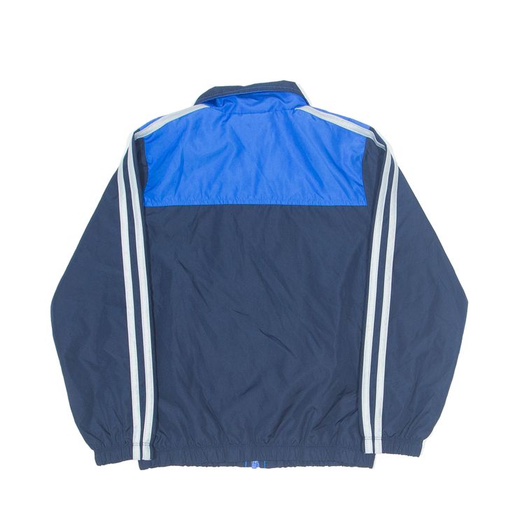 Item is in good used condition. >Size: 5 Years >Armpit To Armpit: 15" >Armpit To Cuff: 14" >Collar To Hem: 18" Sporty Navy Nylon Track Jacket, Functional Blue Nylon Track Jacket, Navy Casual Nylon Track Jacket, Blue Streetwear Outerwear With Three Stripes, Blue Stripe Outerwear For Streetwear, Blue Nylon Track Jacket For Sports, Casual Blue Track Jacket For Streetwear, Sporty Blue Nylon Windbreaker, Casual Blue Nylon Track Jacket