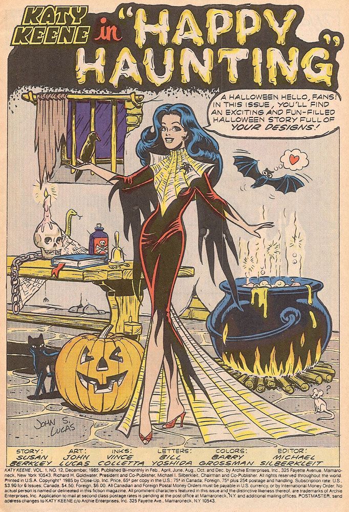 an old comic book cover with a woman dressed as a witch and pumpkins in the background