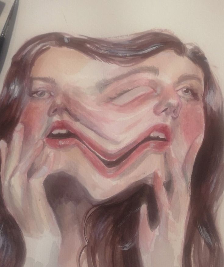 melting face, drawing, water colour/aquarell Smudged Face Art, Faces Merged Together Art, Faces Morphed Together Art, Disturbing Drawings Aesthetic, Faces Melting Together Art, Merged Faces Art, Melting Person Art, Droopy Face Drawing, Face Melting Art