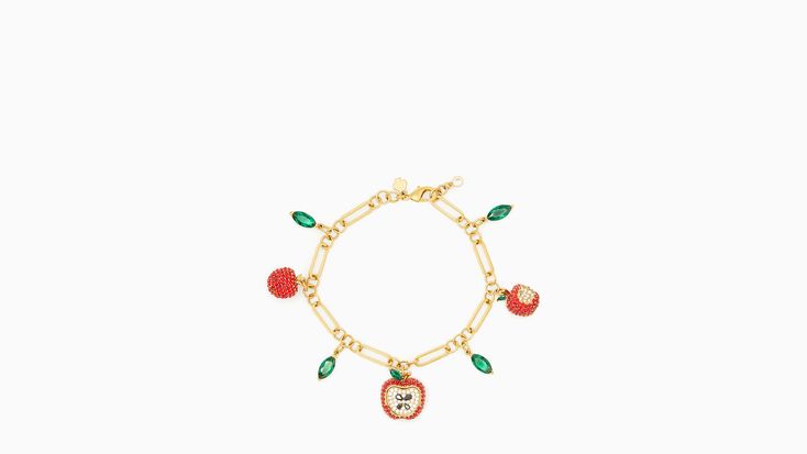 We say stack your bracelets to make a statement. This makes the first one in your pile. Or the 100th. | Kate Spade Apple Of My Eye Charm Bracelet, Red Multi Bracelets To Make, Apple Of My Eye, Kate Spade Outlet, Kate Spade, Outlet, The First, Charm Bracelet, Bracelet, Red