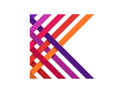 the letter k is made up of multicolored lines and shapes that appear to be overlapping