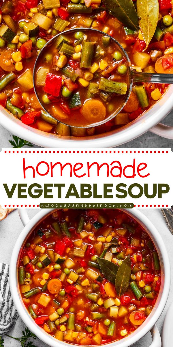 Warm up with Homemade Vegetable Soup, the perfect easy winter recipe! This hearty dinner recipe is simple to make and packed with flavors. Serve it with a sprinkle of Parmesan cheese and crusty bread for a satisfying meal. Enjoy this vegetarian delight! Easy Vegetarian Soup, Homemade Vegetable Soup, Easy Winter Recipes, Roasted Vegetable Soup, Canned Soup, Vegetable Soup Recipe, Hearty Dinner Recipes, Hearty Comfort Food, Best Vegetarian Recipes