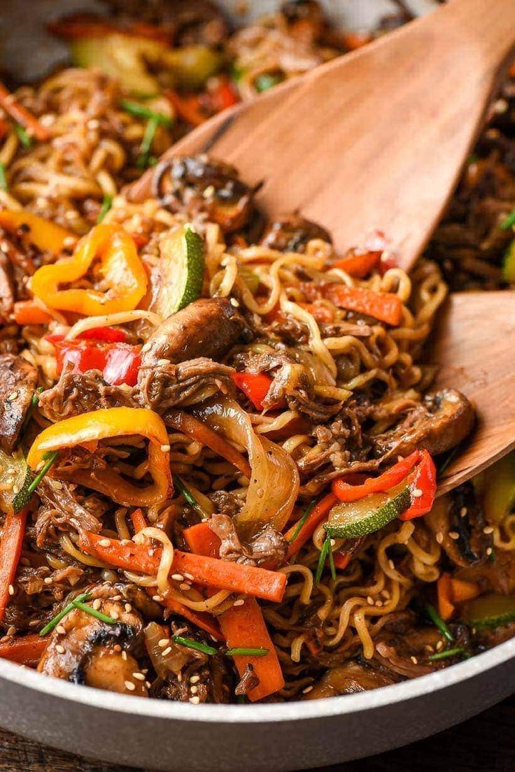 stir fry with beef and vegetables in a skillet