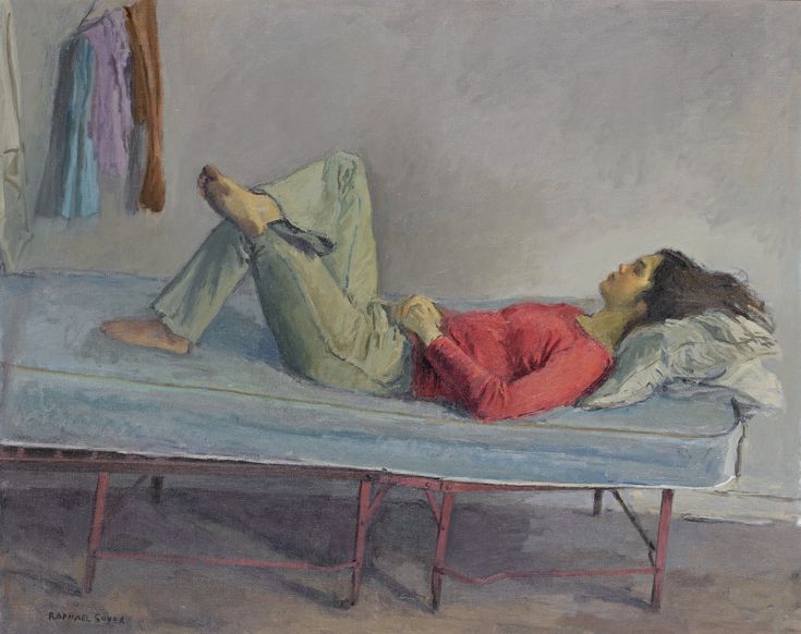 a painting of a woman laying on a bed