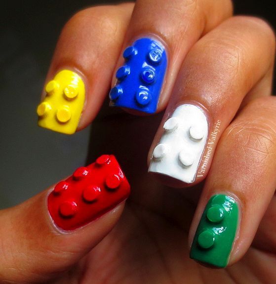 Lego Nails, Crazy Nail Art, Unghie Nail Art, Crazy Nails, Nail Swag, I Love Nails, Beauty Nail, Nail Art Hacks, 3d Nail Art