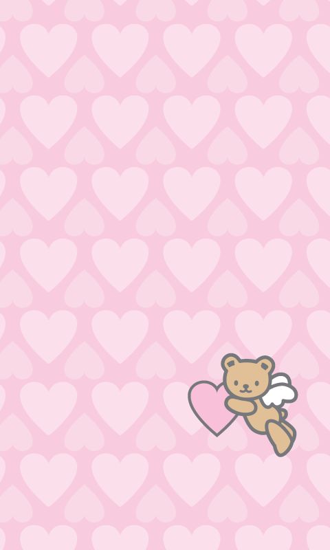 a pink background with hearts and a teddy bear