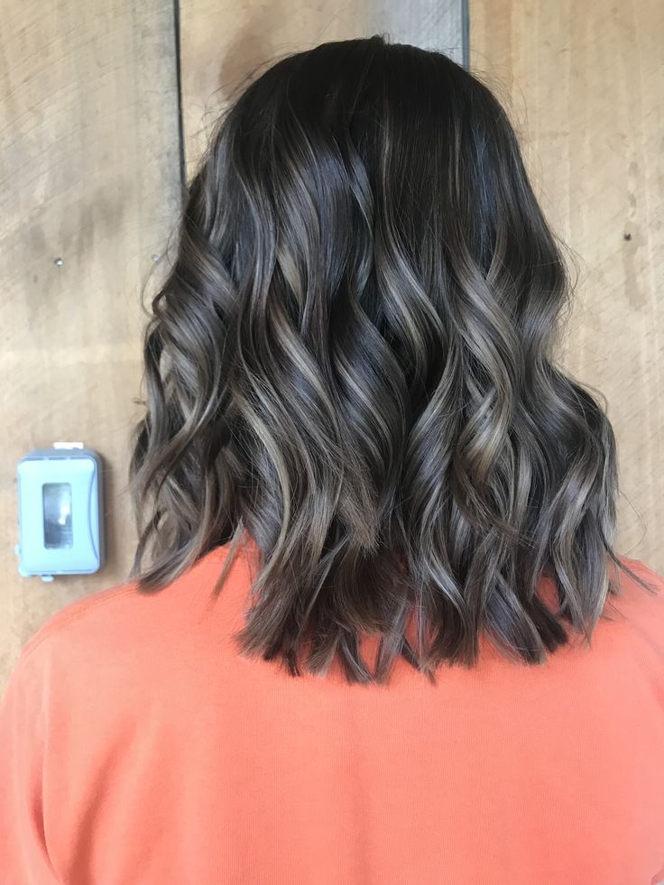 Black And Mushroom Balayage, Ash Bob Hair, Shoulder Lob Haircut, Short Black Hair With Highlights, Smokey Ash Brown Balayage Dark, Natural Dark Hair, Hair Dye Tips, Black Hair Balayage, Dark Brunette Hair