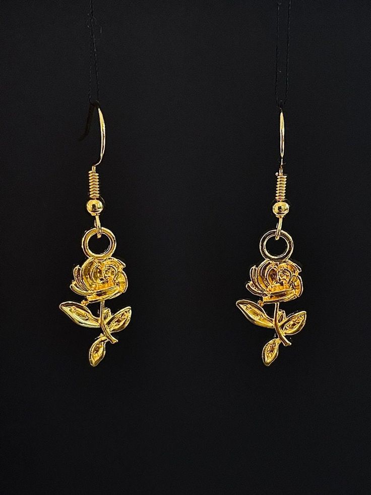 Beautiful handcrafted earrings, excellent for every day or as a gift. 14K gold plated ear hooks are perfect for sensitive ears. Gold Nickel-free Flower Earrings As Gift For Her, Gold Drop Earrings For Mother's Day, Gold Earrings With Rose Design For Gift, Gold Earrings With Rose Design As Gift, Elegant Rose Design Earrings For Gift, Gold Flower Earrings For Pierced Ears As Gift, Handmade Gold-plated Flower Earrings, Nickel-free Gold Flower Earrings, Nickel-free Gold Flower Shaped Earrings