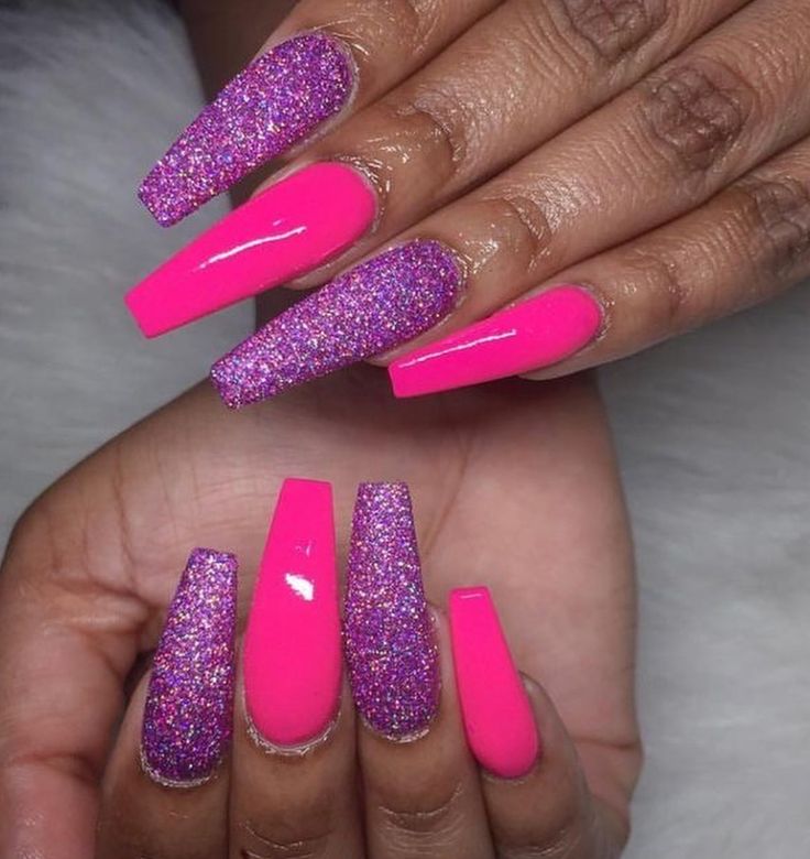 Pink And Purple Nails, Nails After Acrylics, Purple Acrylic Nails, Nails Purple, Purple Nail Designs, Purple Nail, Glamorous Nails, Bright Nails, Bling Acrylic Nails