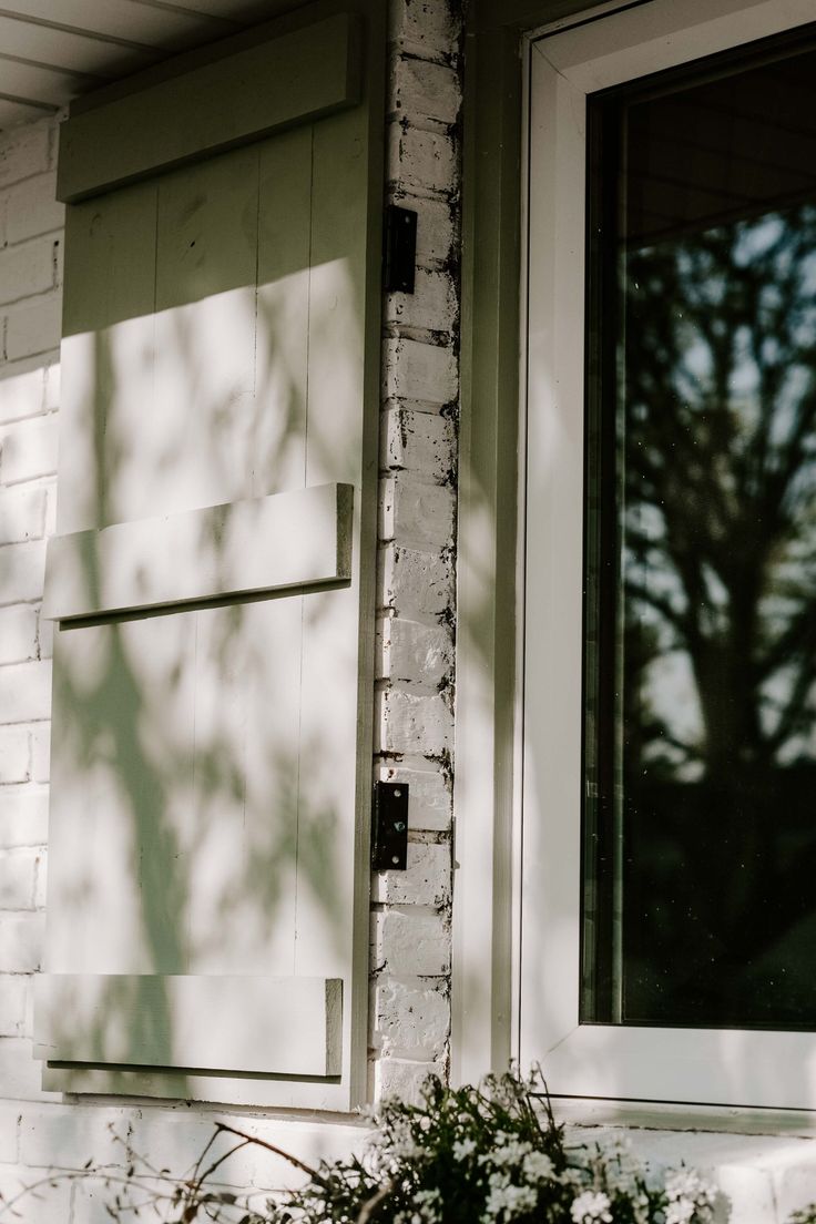 a cat is sitting on the ledge of a window sill next to a potted plant