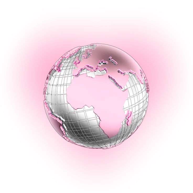 a pink and silver globe on a white background