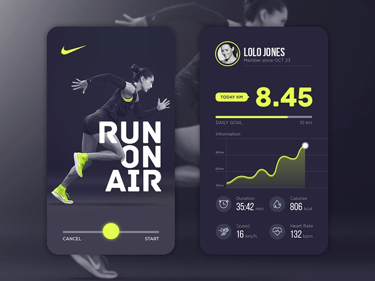 an app for running on air is displayed in front of a dark background with neon colors