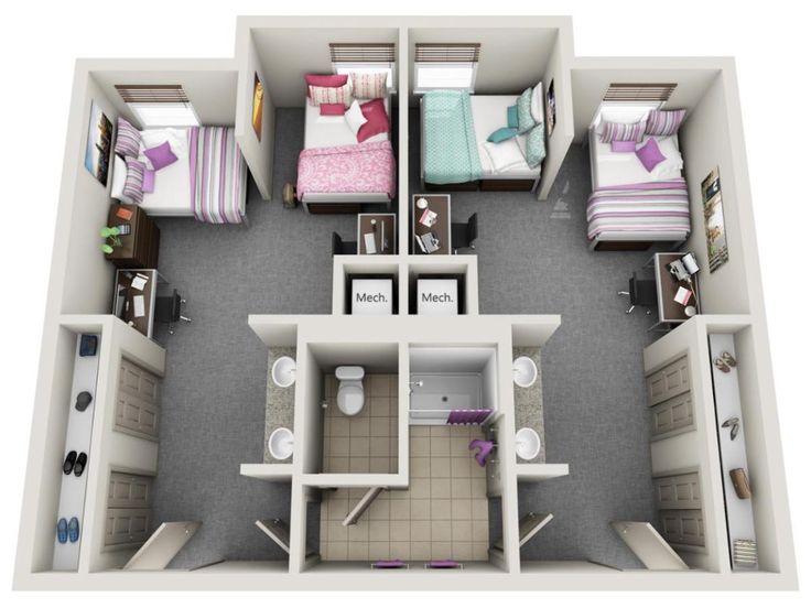 an overhead view of a two bedroom apartment