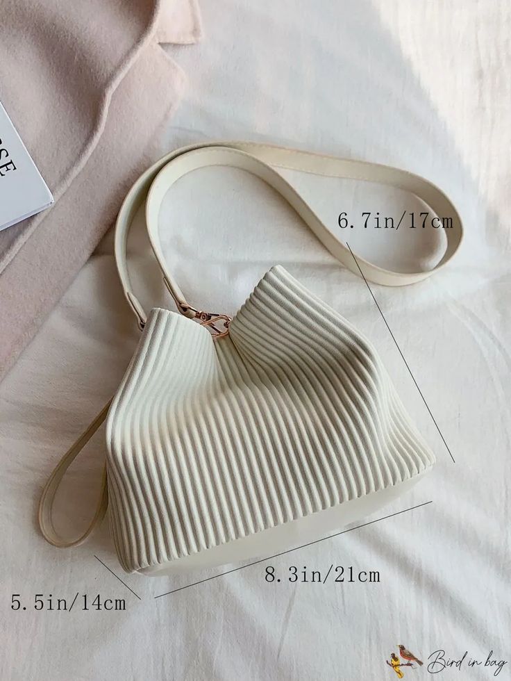 BirdinBag - Stylish Pleated Shoulder Bag Cream Bucket Satchel For Daily Use, Casual Bucket Satchel With Detachable Strap, Trendy Cream Bags With Adjustable Strap, Casual Bucket Shaped Satchel With Detachable Strap, Trendy Cream Satchel Bucket Bag, Casual Bucket Shape Satchel With Detachable Strap, Versatile Cream Bucket Shoulder Bag, Trendy Cream Satchel Bag, Versatile Cream Satchel Bag