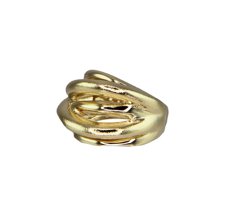 -18k gold plated multi-band ring with hammered and polished textures -Handmade in Brazil - Please note that our brand uses natural semi-precious stones--each piece has a unique texture, shine, and color Modern Gold Dome Ring With Open Design, Gold Rings With Modern Twist And Wide Band, Gold Wide Band Ring With Modern Twist, Hammered Gold Plated Ring, Modern Hammered Gold Ring, Gold Stackable Rings With Wide Band, Modern Twist Gold Metal Rings, Multi Band Ring, Casual Rings