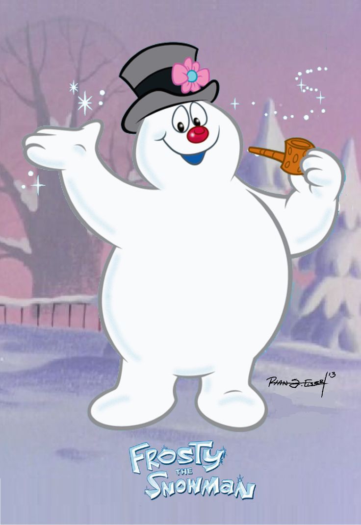 frosty the snowman is wearing a top hat and holding a carrot in his hand