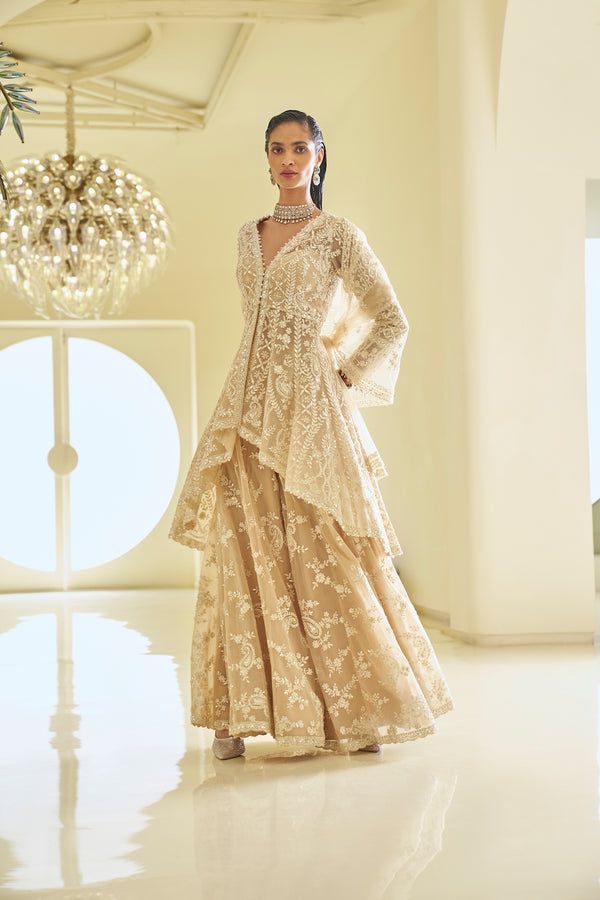 Seema Gujral Official Website | Designer Indian Couture Sharara Top, Jacket Sharara, Dotti Dresses, Full Sleeves Top, Gharara Designs, Eid Clothes, Indian Traditional Wear, Seema Gujral, Sharara Designs