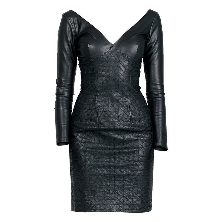 Leather Dress | Maison Bogimil | Wolf & Badger Leather Long Sleeve Mini Dress For Formal Occasions, Formal Long Sleeve Leather Dress, Black Fitted Leather Dress, Formal Long Sleeve Leather Mini Dress, Black Leather Dress Long Sleeve, Long Sleeve Leather Bodycon Dress, Fitted Long Sleeve Leather Mini Dress, Sleek Knee-length Faux Leather Dress, Knee-length Faux Leather Club Dress