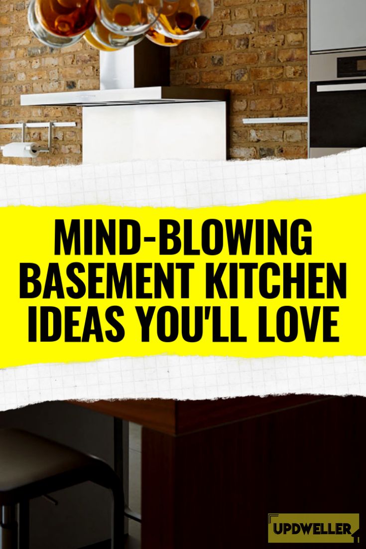 a kitchen area with a table, chairs and a brick wall that says mind - blowing basement kitchen ideas you'll love