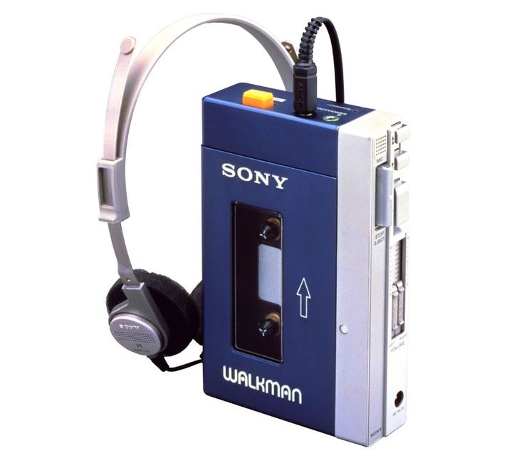 a blue and white mp3 player with headphones attached to it's earpieces