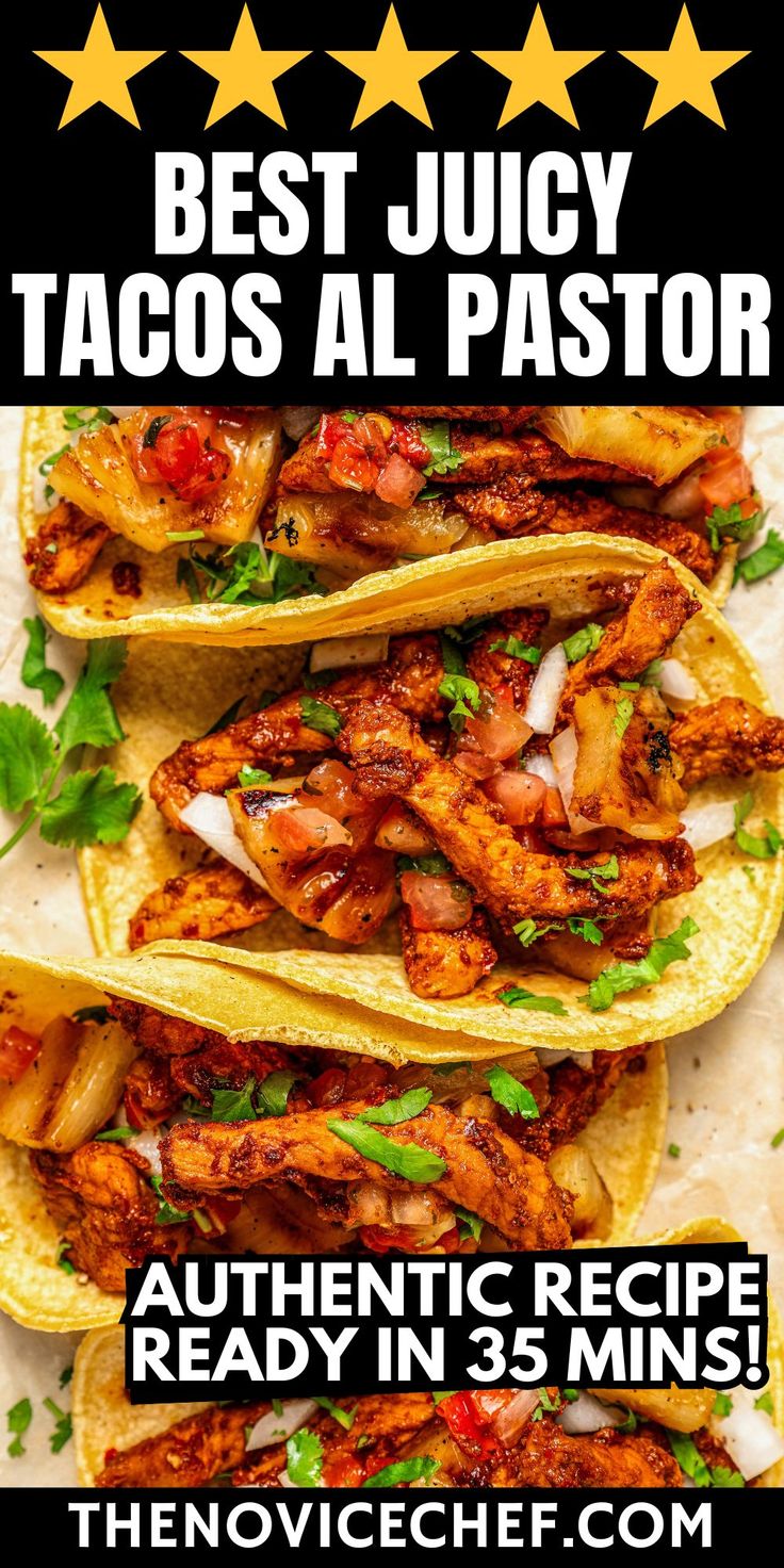 the best juicy tacos al pastor recipe ready in 3 mins with text overlay