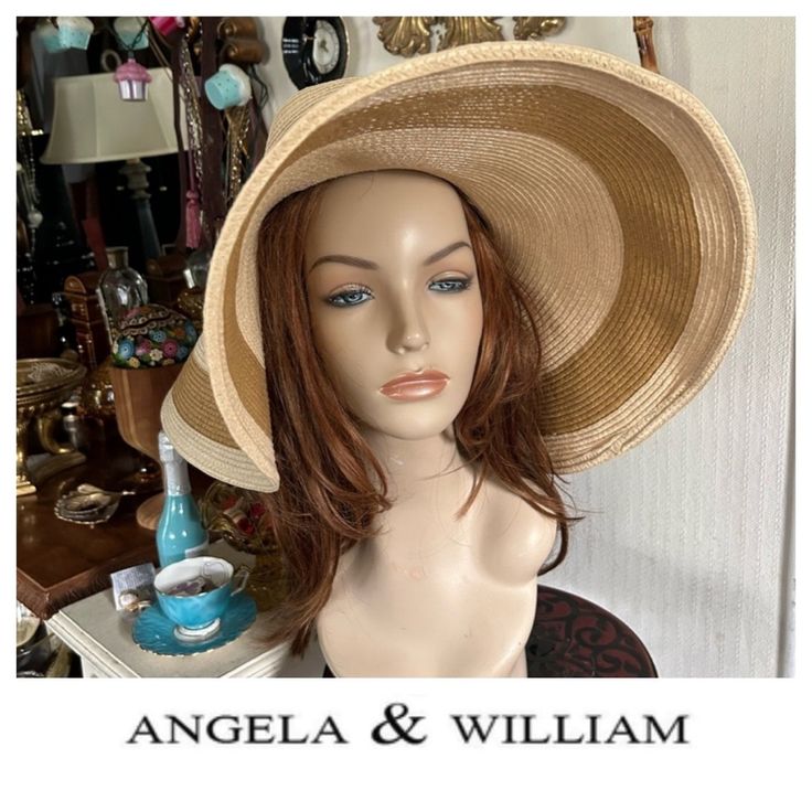 Nwot Beautiful And Elegant Vintage-Style Angela & Williams 100% Straw Paper Resort Sun Hat With Wide Floppy Brim. Outside Has A Matching Brim Band. Inside Lined In Matching Elasticized Fabric Band. Measured: 23" Around Inside Band 7" Center Of Crown To Inside Brim Crease 22" Overall Diameter 7" Brim Width Smoke-Free Home. Fitted Brown Sun Hat For Vacation, Wide Brim Straw Hat One Size For Spring, Brown Curved Brim Straw Hat One Size, Spring Wide Brim Straw Hat One Size, Spring Straw Hat Wide Brim One Size, Wide Brim Panama Hat, Fitted Cream Panama Hat For Beach, Brown Wide Brim Straw Hat One Size, Fitted Brimmed Hat For Beach Season