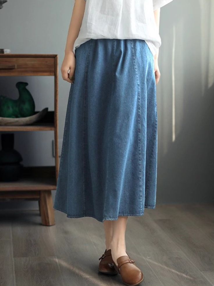 This retro denim mid-length A-line skirt combines classic style with modern flair for a look that's timeless and bold. Crafted from a durable, breathable fabric, its tailored shape looks flattering on a variety of body types, making it the perfect all-match item for your wardrobe. Look effortlessly chic in this statement-making piece that will endure all day and keep you looking stylish. Summer Colors, A Line Skirt, A Line Skirts, Mid Length, Body Types, Breathable Fabric, Classic Style, A Line, Organic Cotton