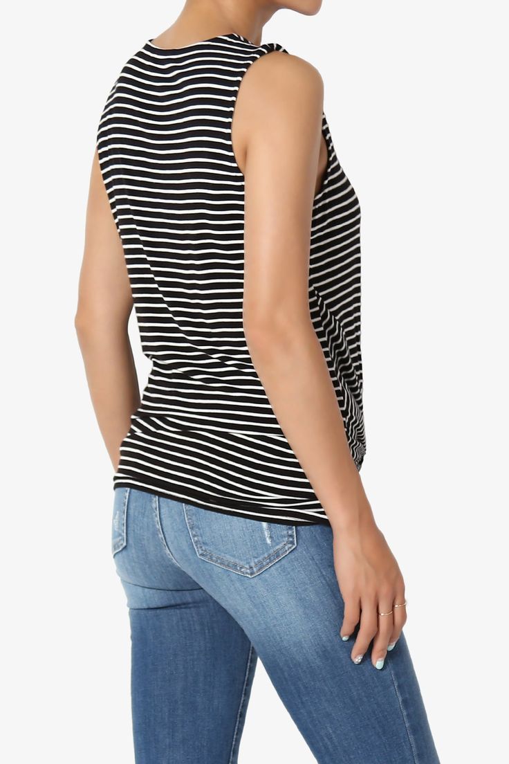 Put a new twist on your everyday look with a stylish striped top. Twisted, striped, this top is strategically styled to catch the eye. This top adds sophistication to every outfit, whether you're headed to the office or out.Crew neck, Sleeveless styling, Allover stripesSlips on over head, Twisted front detailSoft stretch jersey knit constructionFits true to size, however those who are between sizes should take the larger sizeModel size : 5'3" height, 34" bust, 24" waist, 34" hip, and is wearing Twisted Top, Plus Size Beauty, Love Clothing, Twist Front, The Eye, Everyday Look, Knit Jersey, The Office, Twist