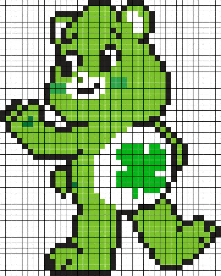 a green bear with a shamrock on it's chest is shown in the shape of a cross stitch pattern