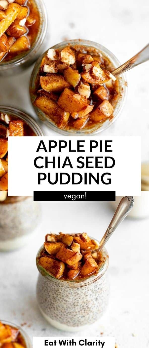 apple pie chia seed pudding in small glass bowls with spoons on the side