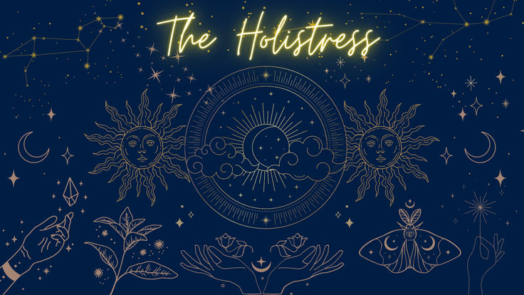 the sun, moon and stars are in front of a dark blue background with gold lettering