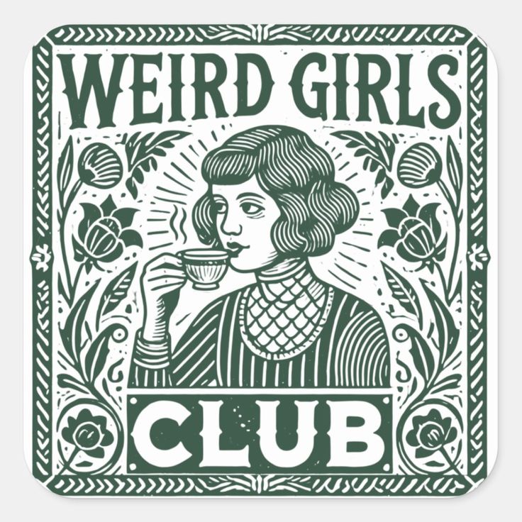 the weird girls club logo with a woman holding a cup in front of her face