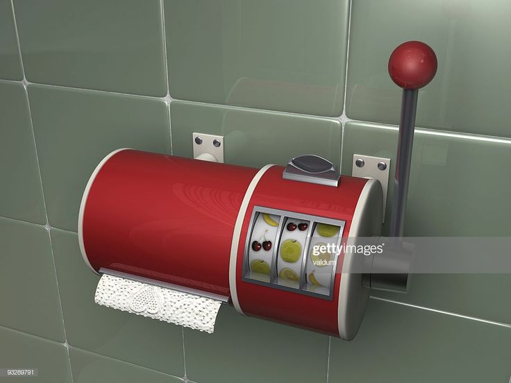 a red toilet paper dispenser mounted on a green tiled wall stock illustration