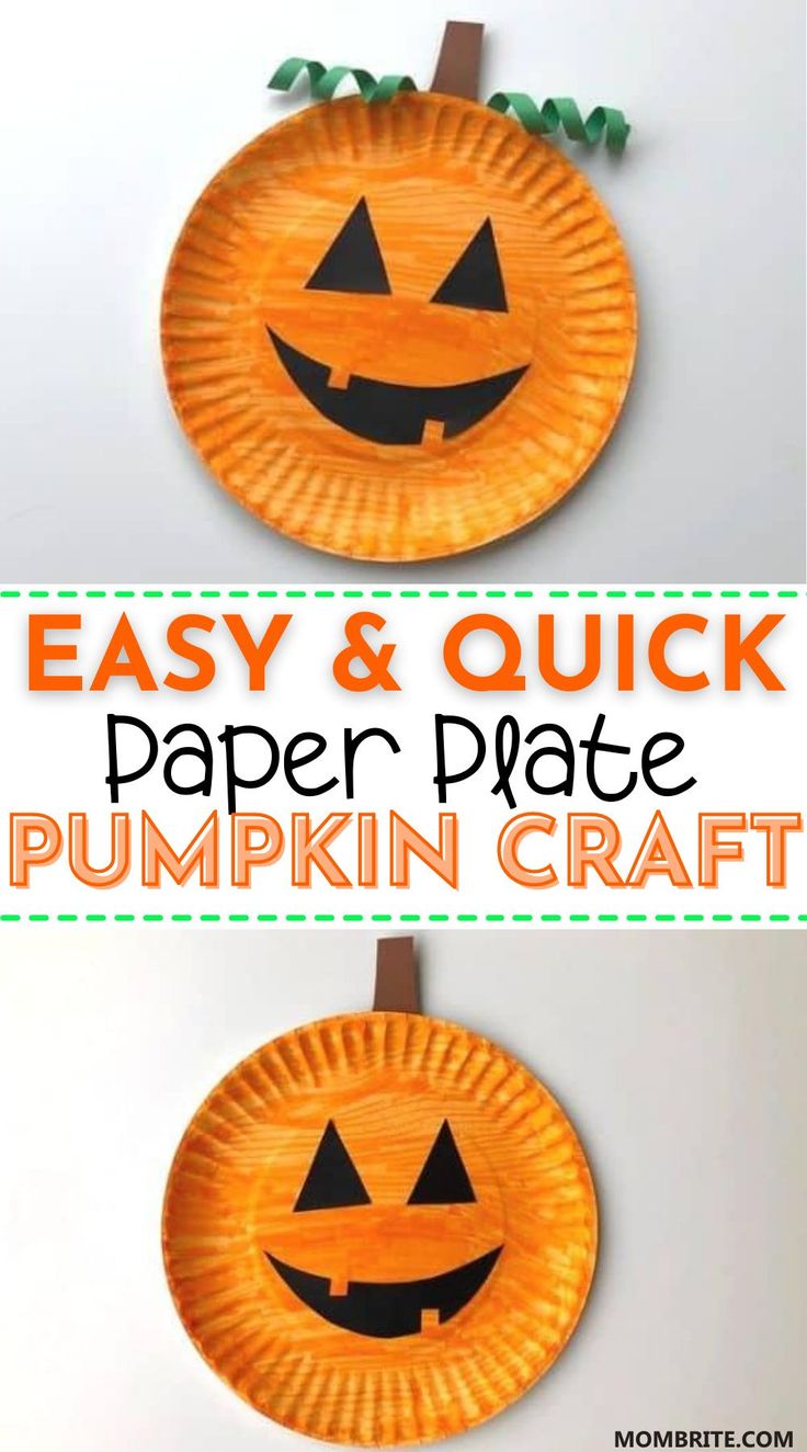 paper plate pumpkin craft for kids to make with the words easy and quick on it