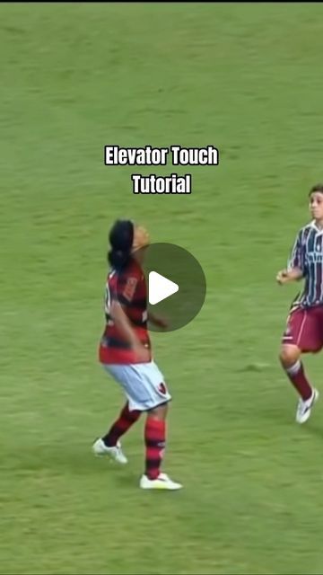 two women playing soccer on a field with the words elevator touch in front of them