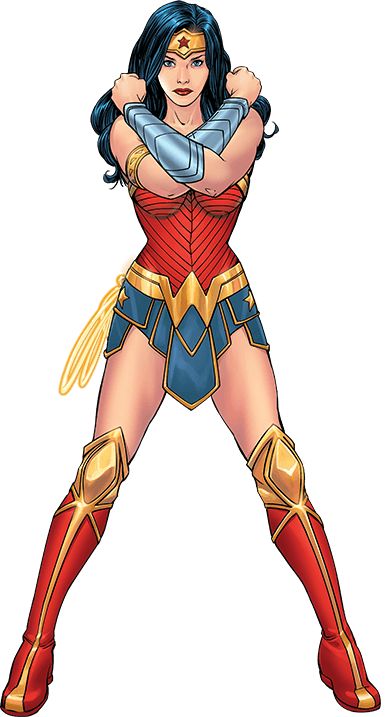 a woman dressed as wonder from the dc comics, standing with her arms crossed and hands behind her back