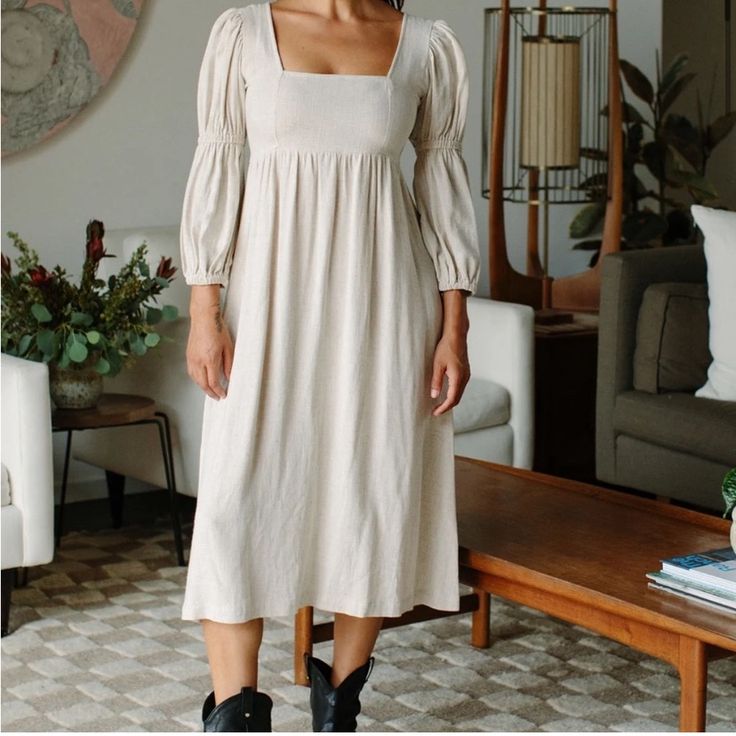 Midi Length Linen Dress In A Beautiful Tan / Taupe Color Featuring A Puffed Sleeve. Measurements: 43.25” Length From Shoulder Rachel Pally, Taupe Color, Linen Dress, Midi Length, Midi Dress, Womens Dresses, Dresses, Women Shopping, Color