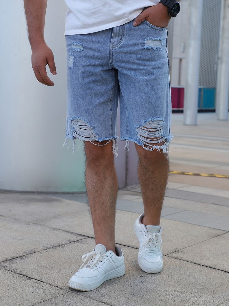 Light Wash    Denim Plain Straight Leg Embellished Non-Stretch  Men Denim Short Jeans Outfit Men, Jean Top Outfits, Denim Outfit Men, Jeans Outfit For Work, Mens Denim Shorts, Jean Short Outfits, Jeans Outfit Winter, Mens Shorts Outfits, Jeans Outfit Fall