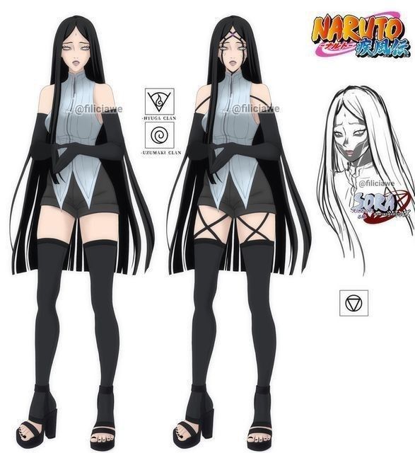 an anime character with long hair and black stockings