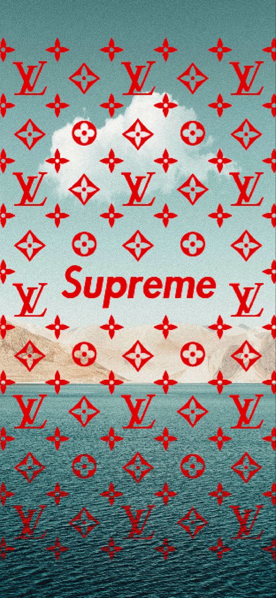 an advertisement for louis vuitton's supreme collection in red and black on the water