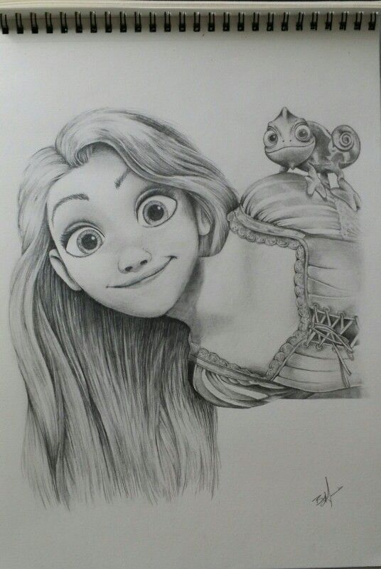 a pencil drawing of a girl and a frog