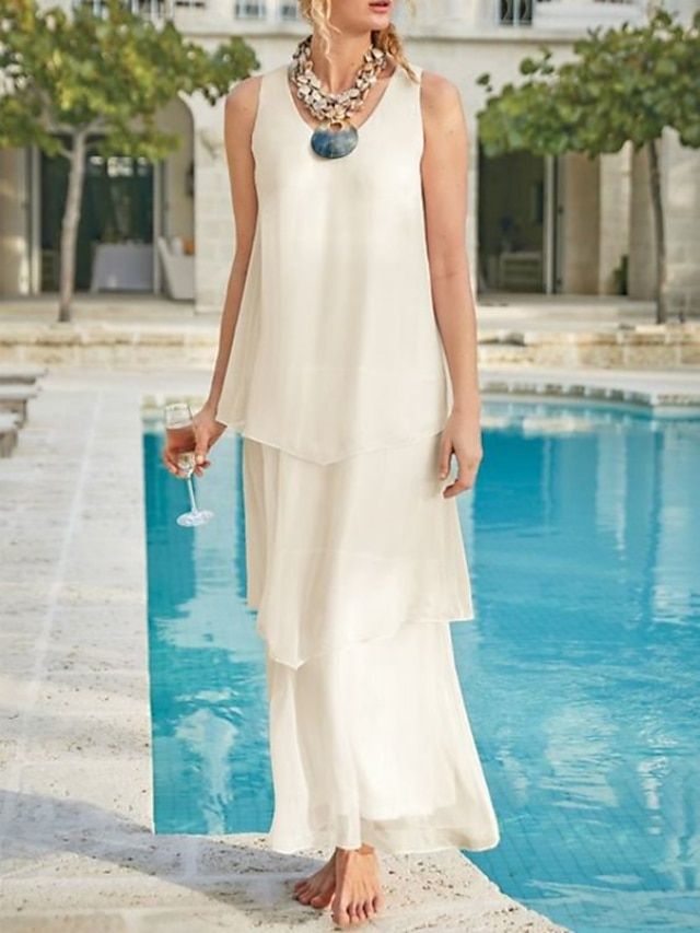 Sheath / Column Mother of the Bride Dress Wedding Guest Elegant Simple V Neck Ankle Length Chiffon Sleeveless with Tier Solid Color 2024 2024 - $135.35 Formal Wedding Guests, Dress Wedding Guest, Fall Wedding Dresses, Mother Of The Bride Dress, Vestido Casual, Chiffon Lace, Celebrity Dresses, Dress Wedding, Mother Of The Bride Dresses