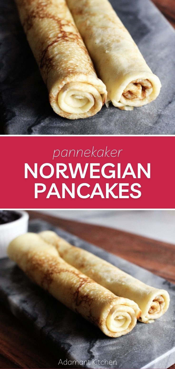 two pancakes on a plate with the words norwegian pancakes