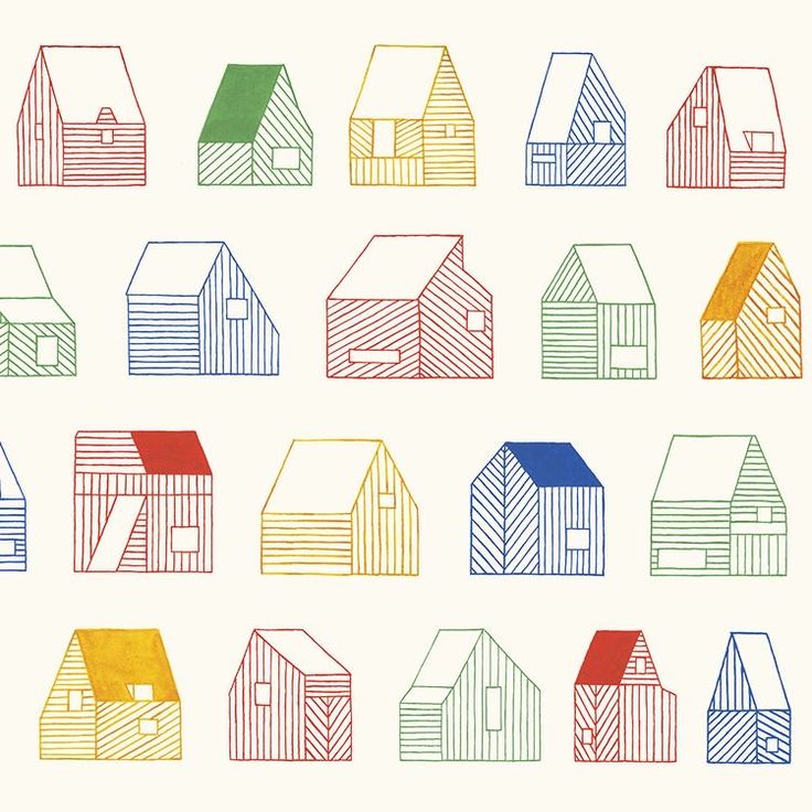 colorful houses are drawn in different colors on a white background